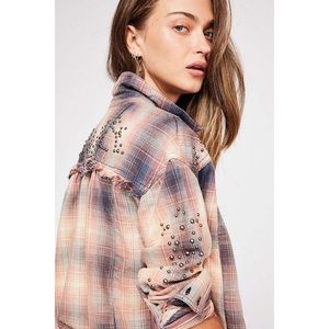 Free People Take On Me Plaid Studded Botton Down